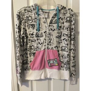 Disney Park Hoodie Comic Strip All Over Print Black White Zip Up Women's Size XS